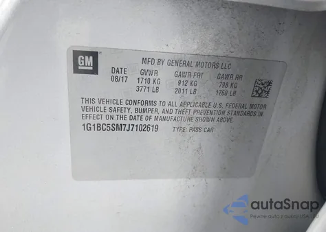 2018 Chevrolet Cruze Ls Auto z USA, uszkodzony, nr VIN 1G1BC5SM7J7102619